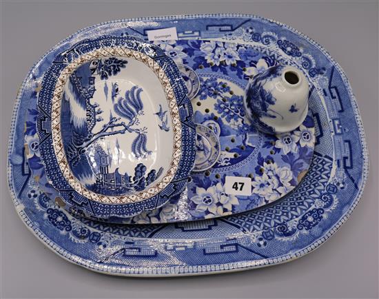 2 blue and white dishes